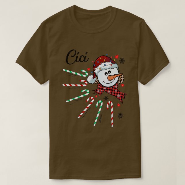 Camiseta Cici Snowman Candy Cane Natal Xmas Engraçado 418 (Frente do Design)