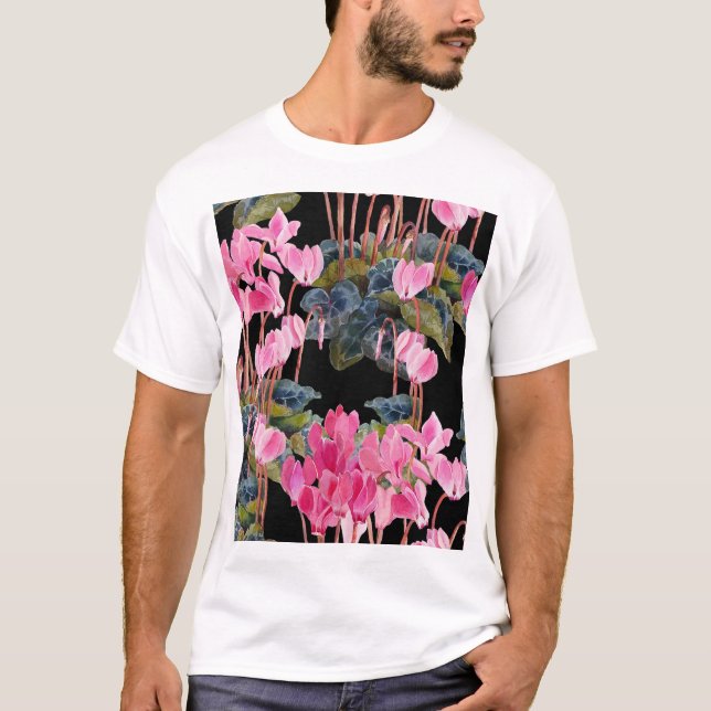 Camiseta Ciclame Rosa: Aquarela Floral Escura (Frente)