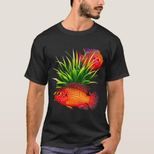 Camiseta Ciclídeos Jóia Vermelha Ciclídeos Anões Peixes Águ