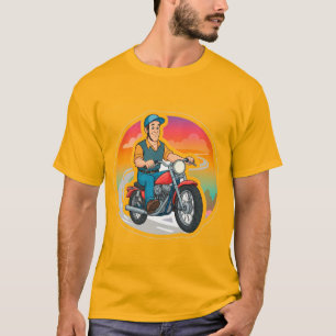 Camiseta Ciclista de desenho animado pilotando uma motocicl