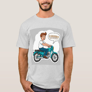 Camiseta Ciclista de desenho animado pilotando uma motocicl