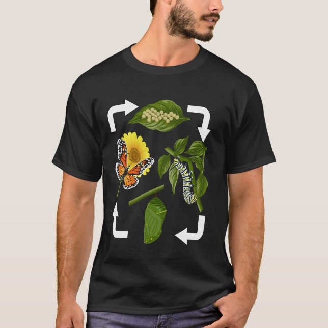 Camiseta Ciclo de Vida da Borboleta Monarca (Frente)