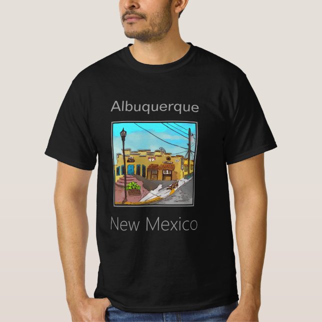 Camiseta Cidade Antiga Histórica, Albuquerque, Novo México (Frente)