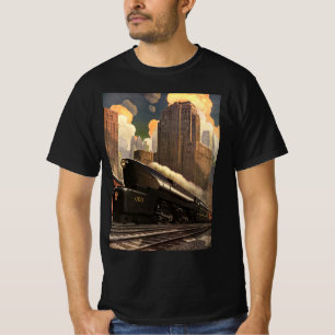 Camiseta Cidade Antiga, Trem Duplex T1 em Trilhos de Trem