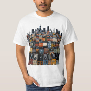 Camiseta Cidade Colorida Gráfica de Horizontes e Casas