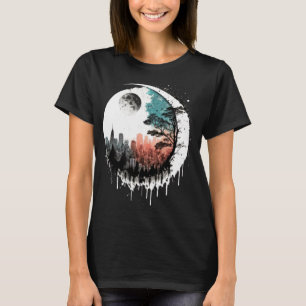 Camiseta Cidade Da Silhueta Da Lua À Noite Lua Crescente Es