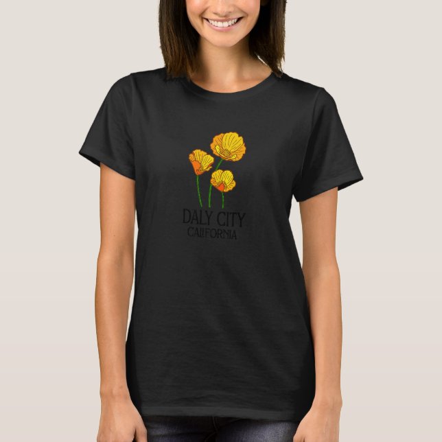 Camiseta Cidade Daly Califórnia CA Poppy Estado Flor Vi (Frente)