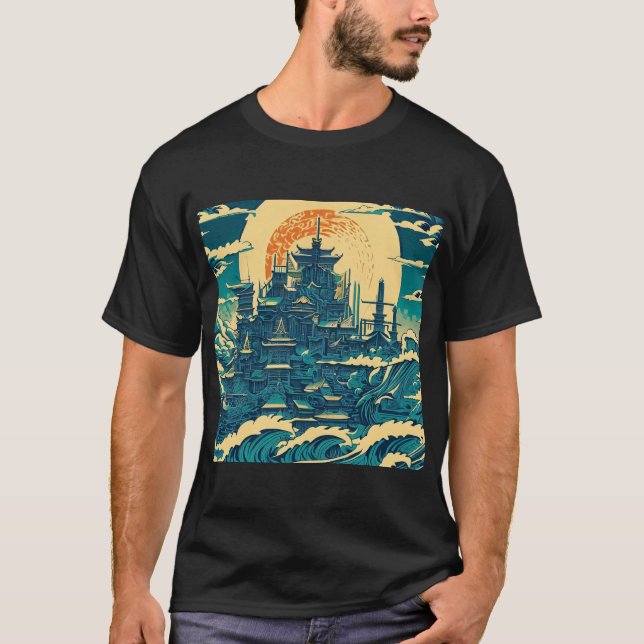 Camiseta Cidade de Atlântida 2 - Estilo Woodblock (Frente)