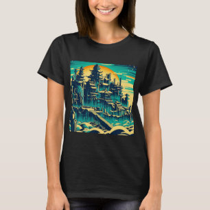 Camiseta Cidade de Atlantis 1 - Estilo de Woodblock