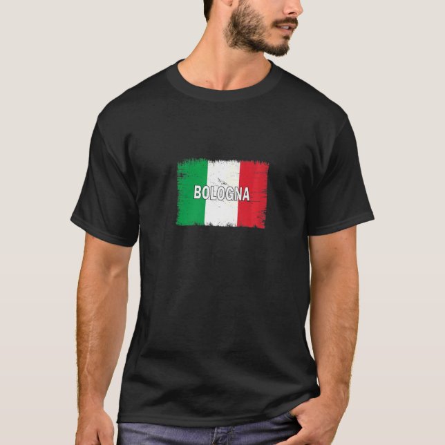 Camiseta Cidade de Bolonha, Itália, com bandeira italiana (Frente)