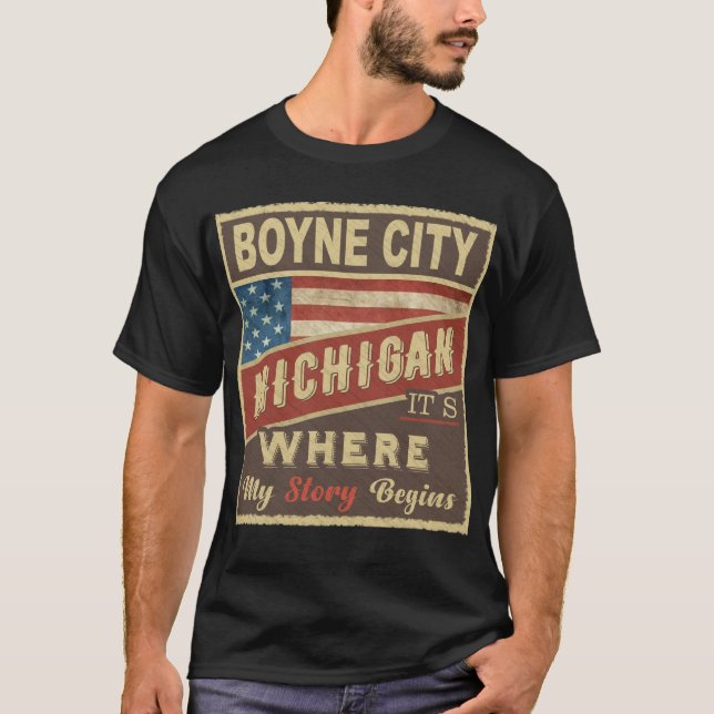 Camiseta CIDADE DE BOYNE, MI É onde minha história começa (Frente)