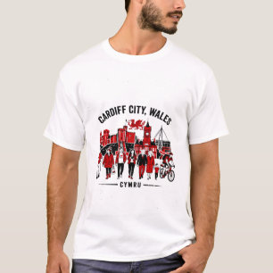 Camiseta Cidade de Cardiff País de Gales com pessoas locais