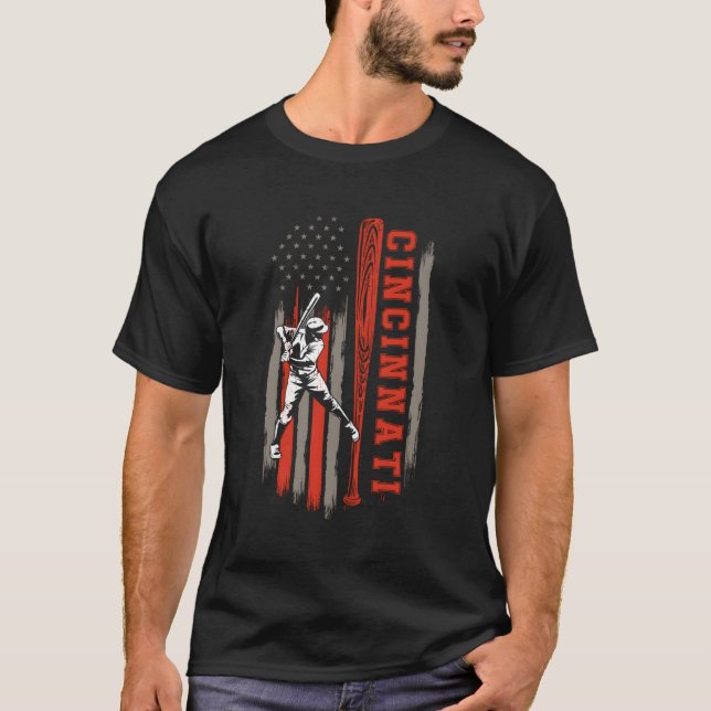 Camiseta Cidade de Cincinnati Baseball American Flag (Frente)