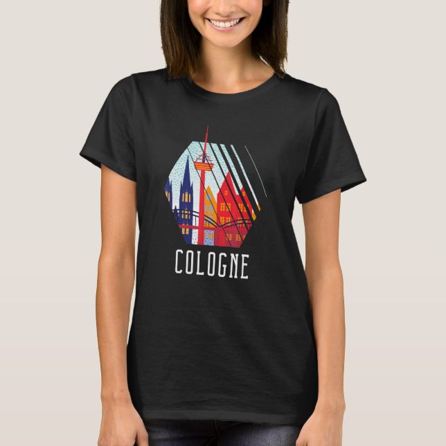 Camiseta Cidade de Colônia Alemanha Skyline Silhouette Outl (Frente)