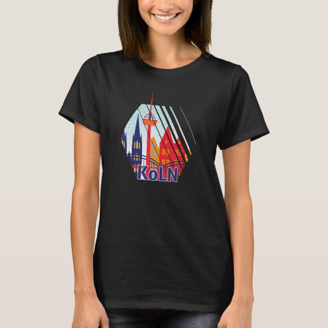 Camiseta Cidade de Colônia Alemanha Skyline Silhouette Outl (Frente)