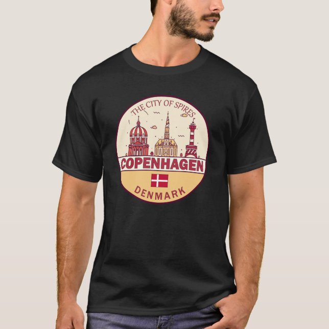 Camiseta Cidade de Copenhagen Dinamarca - Skyline Emblem (Frente)