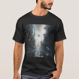 Camiseta Cidade de ficção científica e orbe