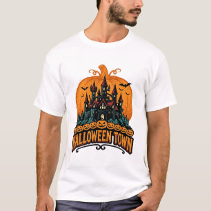 Camiseta Cidade de Halloween Castelo Assombrado Abóbora Vin
