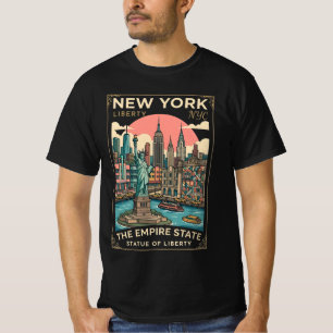 Camiseta Cidade de Nova York EUA - Estátua Icônica e Paisag