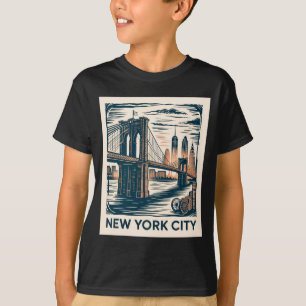 Camiseta Cidade de Nova York Ponte de Brooklyn Negrito Retr