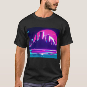 Camiseta Cidade de ondas sintetizadas ciano