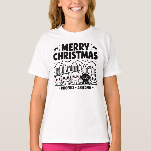 Camiseta Cidade de Phoenix Arizona Feliz Natal Gatos EUA (Frente)