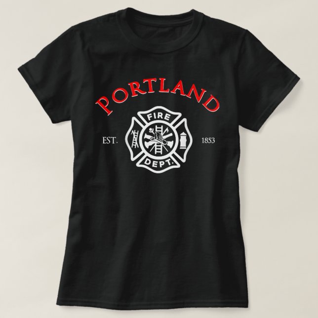 Camiseta Cidade de Portland Fire Rescue Oregon Bombeiro (Frente do Design)