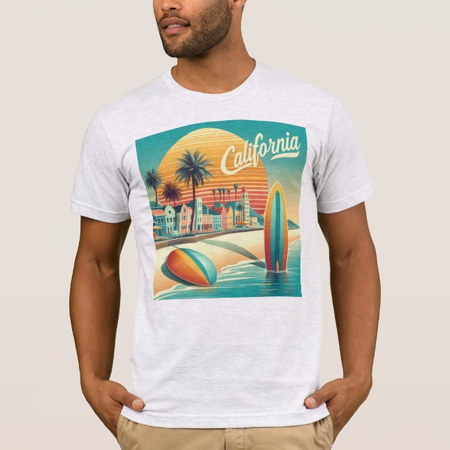 Camiseta Cidade de Praia da Califórnia, Vibrante (Frente)