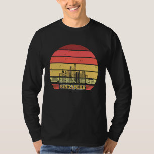 Camiseta Cidade de Singapura Retrô Vintage Pôr do Sol Silhu