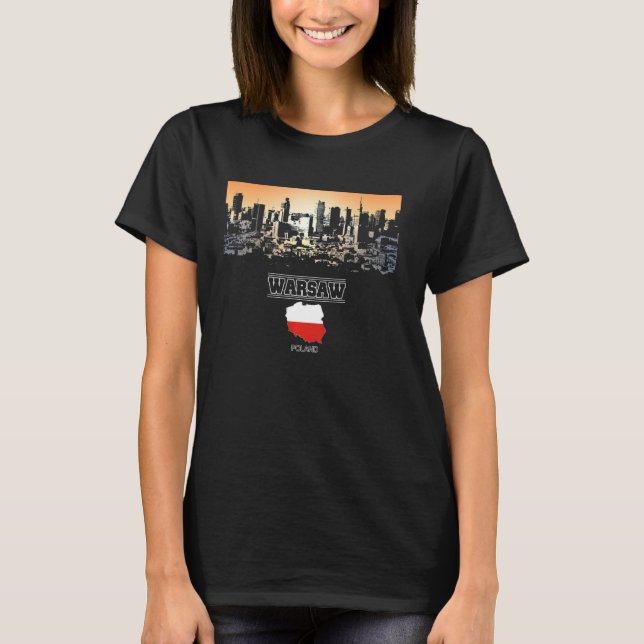 Camiseta cidade de Souvenir, Polônia de Skyline, (Frente)