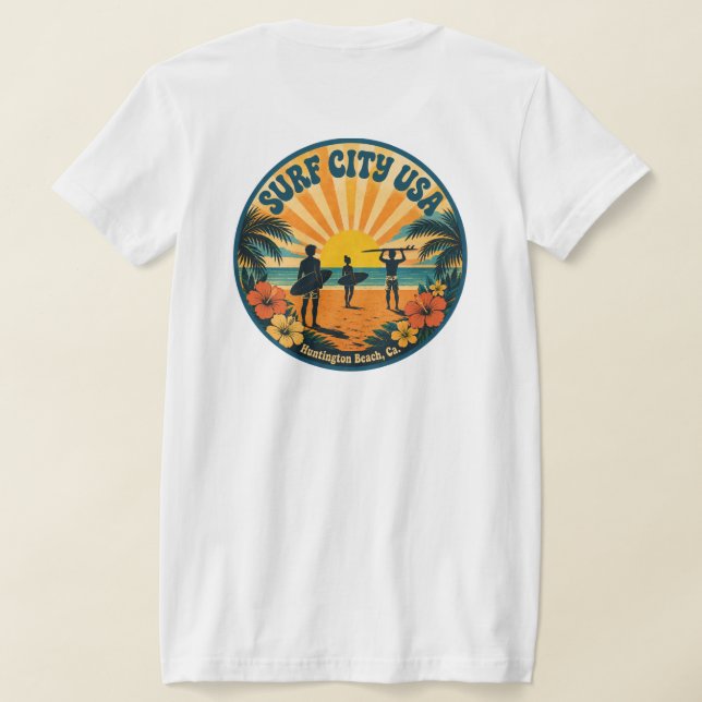 Camiseta CIDADE DE SURFE DOS EUA (Retro dos anos 70)  (Postura das costas)