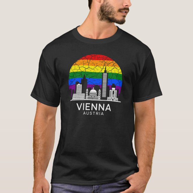 Camiseta Cidade de Viena, Áustria, Sinalizador Arco-íris (Frente)