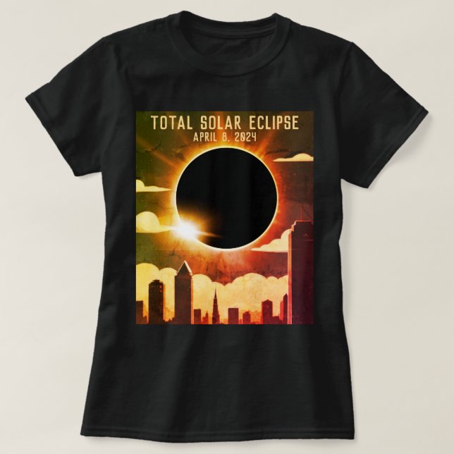 Camiseta CIDADE do eclipse solar total 8 de abril de 2024 l (Frente do Design)