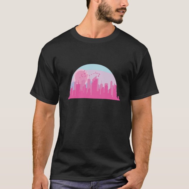 Camiseta Cidade do Edifício Cor-de-Rosa-Skyline (Frente)