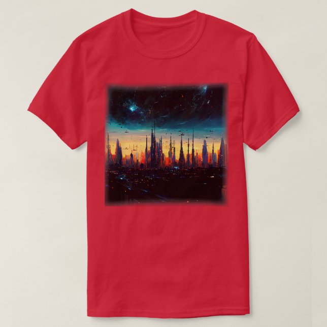 Camiseta Cidade do Espaço Trabalho de arte 4 (Frente do Design)