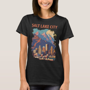 Camiseta Cidade do Lago Salgado Pico Montanhoso Viagem Retr