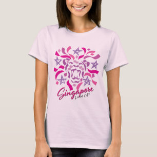 Camiseta Cidade do Leão de Cingapura (Bonito Rosa)