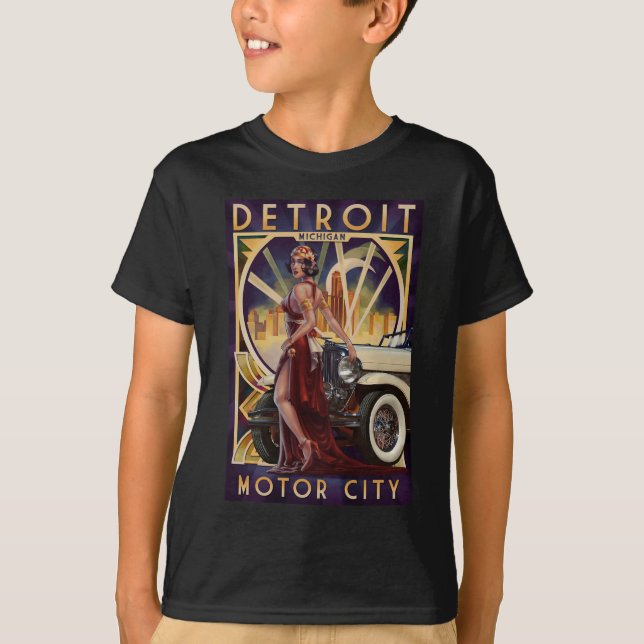 Camiseta Cidade do motor de Detroit, Michigan | (Frente)