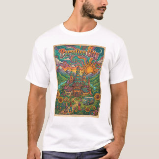 Camiseta cidade do paraíso desenho estilo hippie psicodélic
