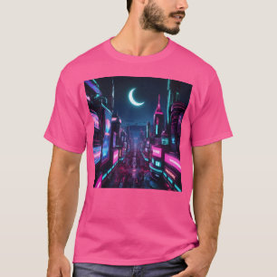 Camiseta Cidade iluminada por neon à noite amigo