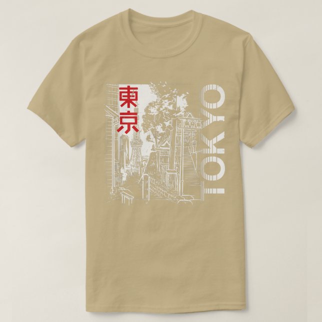 Camiseta Cidade Japonesa de Tóquio - Linha do Skyline Retro (Frente do Design)