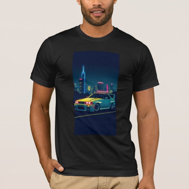 Camiseta Cidade Noturna Neon Carro Esportivo JDM C (Frente)