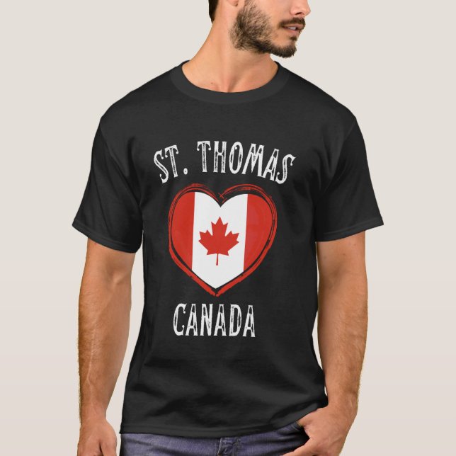 Camiseta Cidade St. Thomas Coração Bandeira Canadá (Frente)