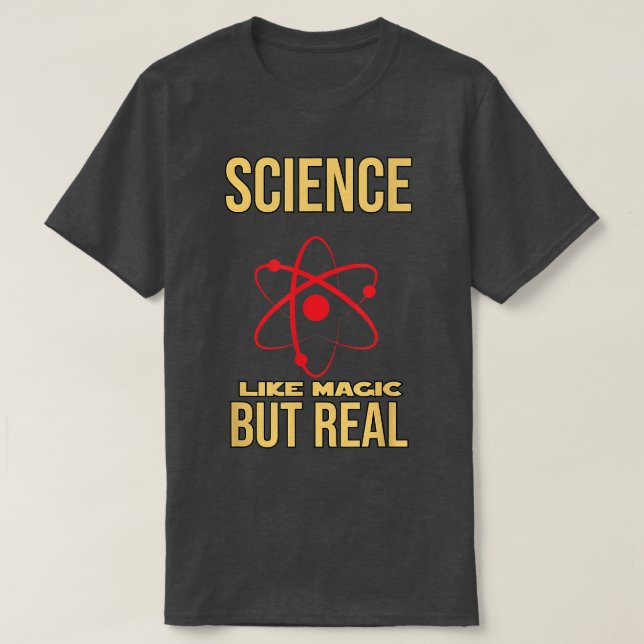 Camiseta CIÊNCIA COMO MÁGICA MAS REAL - texto engraçado - c (Frente do Design)