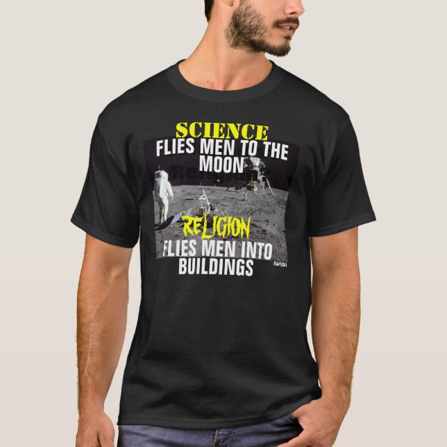 CAMISETA CIÊNCIA CONTRA O T-SHIRT DA RELIGIÃO (COM ENTRADA (Frente)