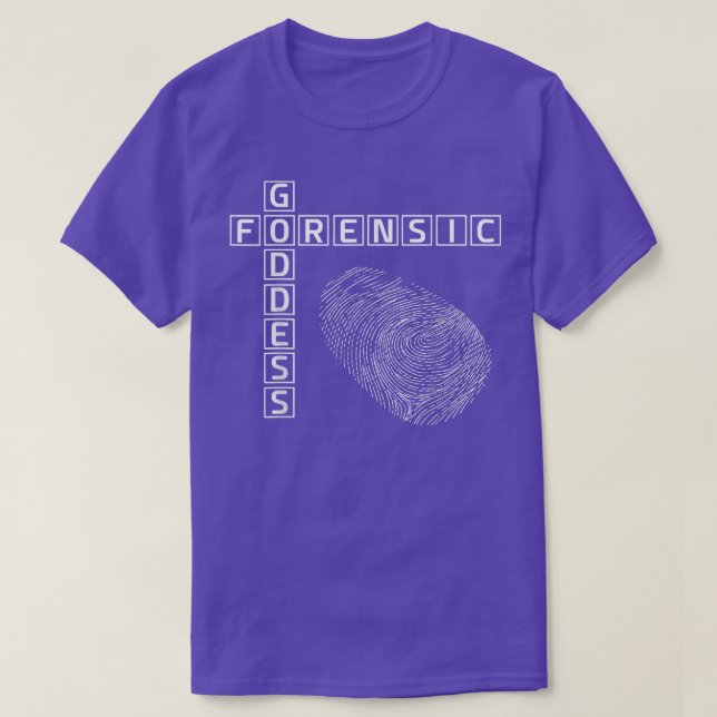 Camiseta Ciência das Impressões Digitais da Deusa Forense (Frente do Design)
