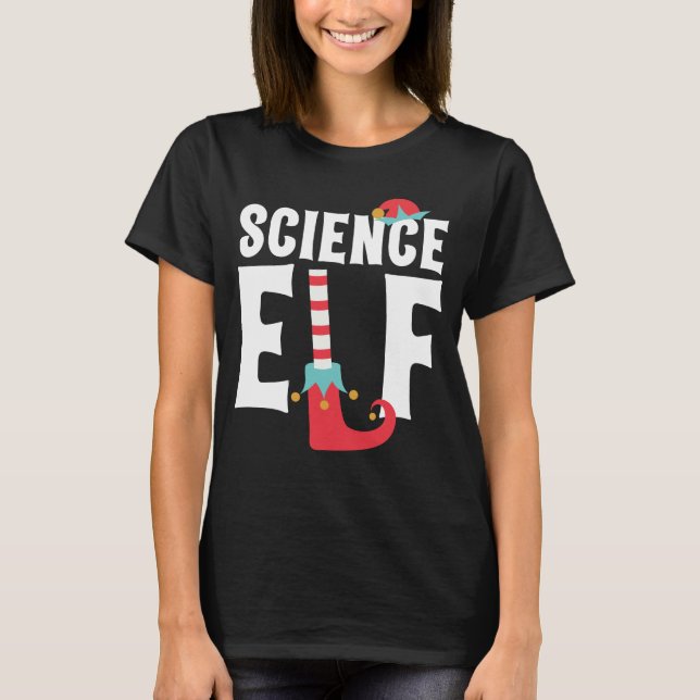 Camiseta Ciência Elf Cute EngraçadoTeacher Figurino de Nata (Frente)