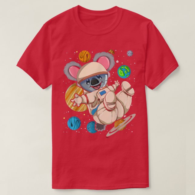 Camiseta Ciência espacial Planetas Espaciais Animais Koala  (Frente do Design)