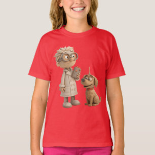 Camiseta Cientista e Cachorro de Cartoons Bonitos - Estilo