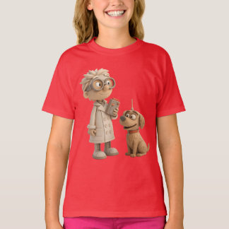Camiseta Cientista e Cachorro de Cartoons Bonitos - Estilo 